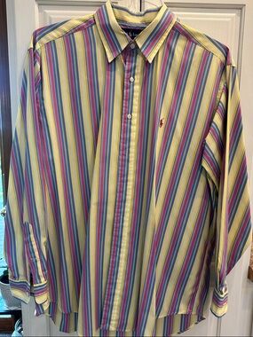 Polo by Ralph Lauren Yellow, Blue & Pink Striped Button-Up Shirt